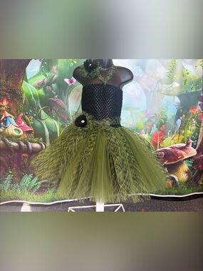 Handmade Olive Green and Black Tulle Tutu Dress